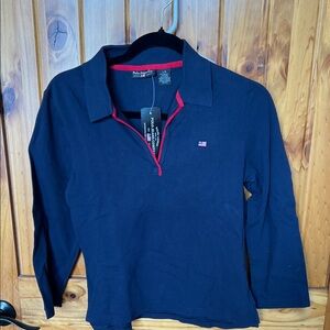Polo by Ralph Lauren Navy Long Sleeve Polo with Red Trim